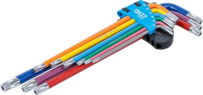 BGS Stiftsleutelset - meerkleurig - extra lang - Torx met boring T10 - T50 - 9 delig