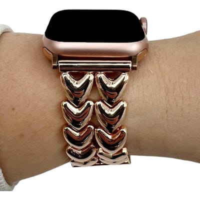 123watches bandje Hart - staal - schakel band - rose goud - 38 · 40 · 41 & 42 mm - Geschikt voor Apple Watch series 1/2/3/4/5/6/7/8/9/10/11/12/SE/SE2/SE3
