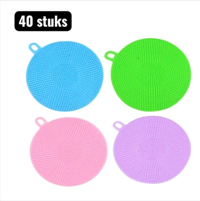 40 stuks - Afwasborstels - 9cm - Multifunctionele Siliconen Afwasborstel - Siliconen afwasborstel - Keukenborstel - Hardnekkig Aangekoekte Pannen