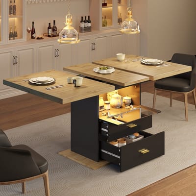 MODENUIT Eettafel - Uitschuifbaar Met 2 Laden En LED - Voor Keuken En Woonkamer - MDF En Metaal - 110-140x80x75 Cm
