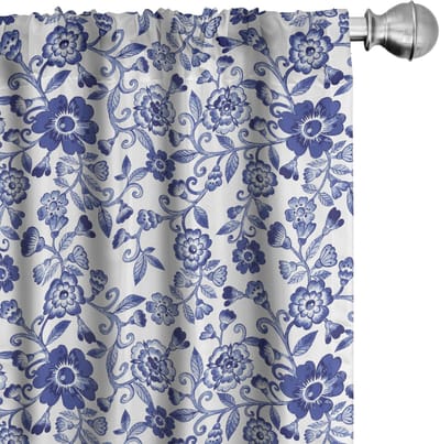 ABAKUHAUS Aquarell Gordijnen – 2x75x225 cm – Microvezel – Gebloemd violet/blauw/wit