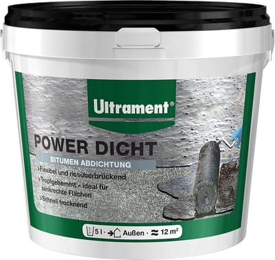 Ultrament Power Sealant 5L - Flexibele universele kit voor buitengebruik, bitumen, dakbedekkingsmembranen, beton en meer - UV-bestendig, sneldrogend, oplosmiddelvrij - Effectieve afdichting met topkwaliteit