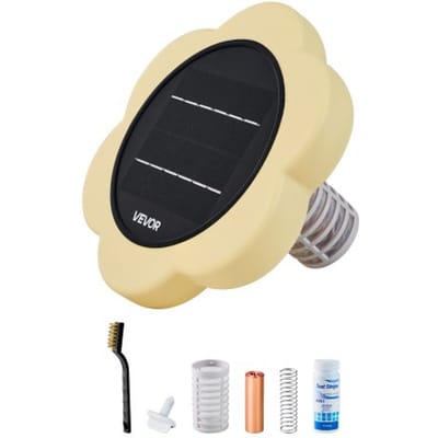 VEVOR Solar Zwembadionisator 170343 L, Drijvende Automatische Waterzuiveraar en Filter, Chloorvrij Water, Zwembadionisator (Petal Design) met Koperen Anodes, Veer, Borstel & Filter voor Spa's