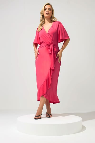 Yours London Roze Wikkel Midijurk Met Ruches Size 38