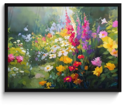 Poster in lijst - Fotolijst 70x50 cm - Posters - Zomertuin - Sfeervol - Bloemen - Posterlijst zwart - Decoratie - Wanddecoratie woonkamer - Muurdecoratie slaapkamer
