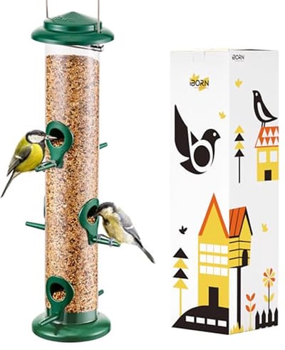 Hangende metalen vogelvoeder met 6 poorten voor wilde vogels - Geschikt voor zaadmengsels en zonnebloemhart