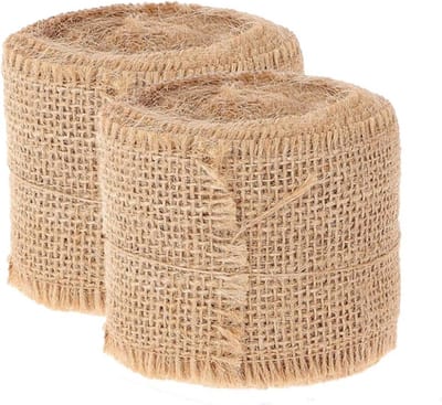 HBX Natural Living Decoratie lint - 2x - jute - rol - 500 x 5 cm - decoratielint stof - hobby