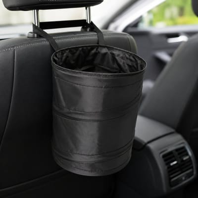 PolkaHome Opvouwbare Afvalbak - 2L, Nylon, Zwart - Draagbaar met Hangband voor Auto, Picknick, Kamperen - Ook als Opbergorganizer en Afvalzakhouder