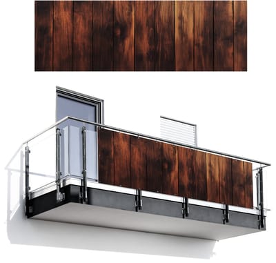 Balkonscherm 300x100 cm - Balkonposter Hout - Planken - Vintage - Donkerbruin - Balkon scherm decoratie - Balkonschermen - Balkondoek zonnescherm