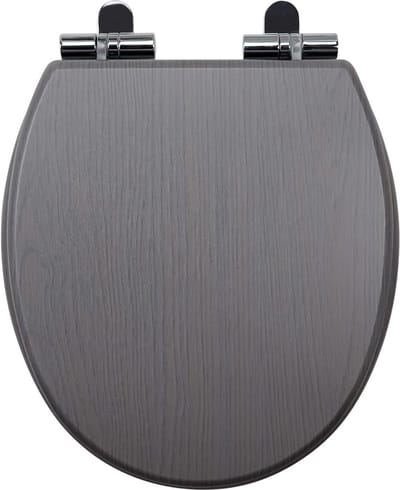 Toiletbril grijs, toiletdeksel met soft-close-mechanisme, robuuste toiletdeksel met houten kern en scharnier van zinklegering, toiletbril van MDF-hout, ovale toiletbril