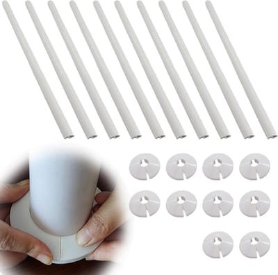 10 Stuks 15mm Radiatorpijpafdekking en 10 Stuks 15mm*200mm Witte Pijp, Dikke Plastic Radiatorhoes, Bevestigingsklem en Verborgen Basis voor Eenvoudige Installatie
