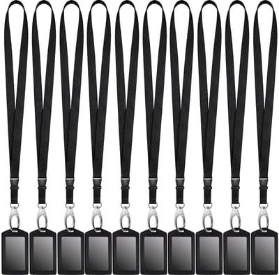 10 Stuks Afneembare Lanyards Sleutelhangers met 10 PU Leer Badgehouders - Zwarte Nekkoords - Keycord Pashouder - Kaarthouder met Keykoord - Badge Houder voor Kaart/Sleutels - Telefoon/GSM Koord - Sleutelkoord - Universeel ID Pashouder - Telefoonkoord
