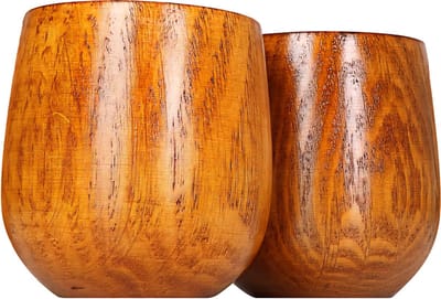 Somstyle Houten Beker Set - 2 Stuks - Drinkbeker 150 ML - Mok Zonder Oor - Bruin