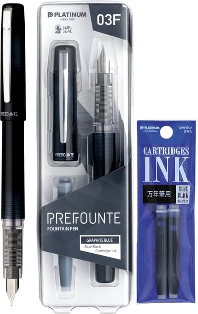 Platinum - Prefounte Vulpen - Fine - Graphite Blue - Met vullingen Blauw Zwart