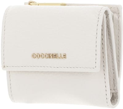 COCCINELLE Leren portemonnee Metallic Soft Wallet Grained Leather Pearl crème