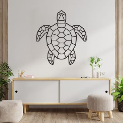 Geometrische Wanddecoratie Schildpad - Geometrische Muurdecoratie Schildpad - Geometrische Schildpad - Muurdecoratie Hout - Wanddecoratie Hout - Muurdecoratie Woonkamer - Wanddecoratie Woonkamer - Wanddecoratie Dieren - 64.5 x 59 cm