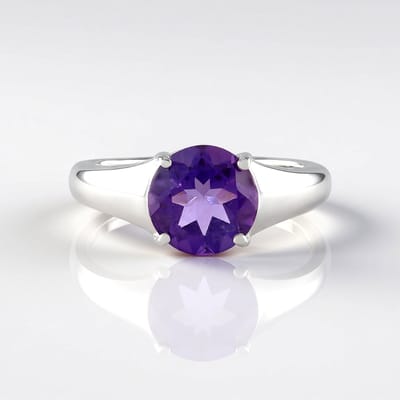 Cavill - Zilveren ring met Siberische amethist 2,261 ct - 925 Sterling Zilver met Platina Plating - Ronde Paarse Edelsteen - Elegante en Tijdloze Ring