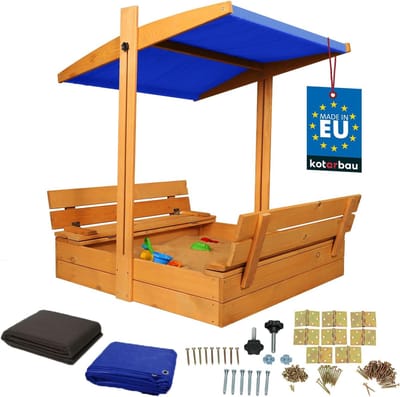 Houten Zandbak - Speelbak Tuin - Buiten Spelen - Met Bankjes en Dak - 100x100cm - Bruin