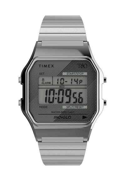 Timex Timex T80 Digital Watch Zilveren Toon Case: 100% Resin | Armband: 100% Stainless Steel 34 mm TW2R67000VG, TW2R79100VG