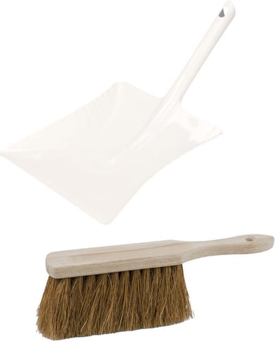 Stoffer en Blik set Thor - voor buiten - blik van metaal - wit - 38 x 23 cm - borstel hout van 28 cm - Kokos vezels