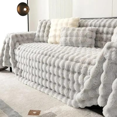 Serviette de canapé luxueuse en peluche imitation lapin, couverture chaude et moelleuse pour l'hiver, housse de canapé en velours épais et lisse, super douce 180x130cm 1pc gray