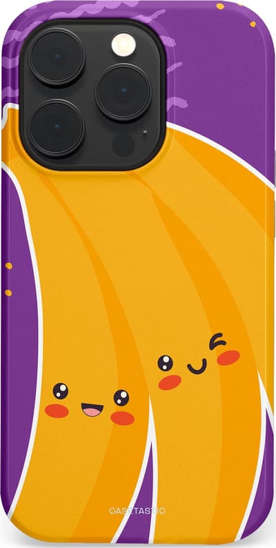 Casetastic hoesje geschikt voor Apple iPhone 14 Pro - MagSafe - Dubbellaagse bescherming - Blije Banaan - Fashion Case - Lavendel Geel