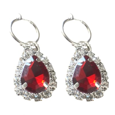 clip oorbellen -Rood-Strass-Zilverkleur-geen gaatje-Charme Bijoux