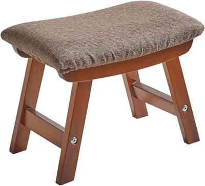 Verte Voetenbankje - Houten Voetenbankje - Gestoffeerd Stoeltje met Afneembare Hoes - 4 Beukenhouten Poten - Bruin Been - Bruin Kussen