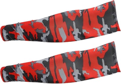 Arm Beschermers met UV Bescherming, Antislip Koelende Armwarmers voor Fietsen, Basketbal en Golf, Geschikt voor Buitenactiviteiten, Unisex, Camouflage Rood