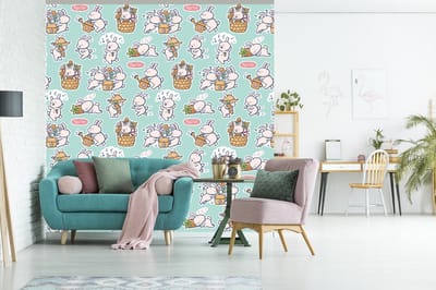 Behang - Fotobehang Konijn - Tuin - Patroon - Breedte 260 cm x hoogte 260 cm