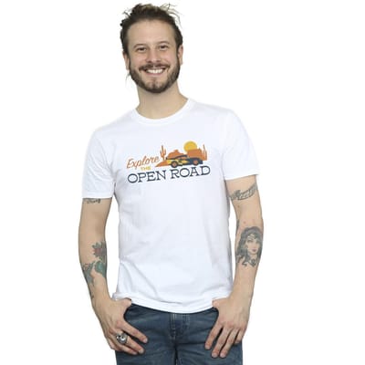 Disney Heren Auto's Verkennen De Open Weg T-Shirt (Wit)