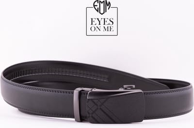 Zwarte lederen riem zonder gaatjes met automatische gesp voor heren ( Model L048 )