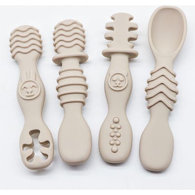 4 stuks siliconen babyvoedingslepel, oefenlepel voor baby's ouder dan 6 maanden, gemakkelijk vast te pakken servies, kerstcadeau
