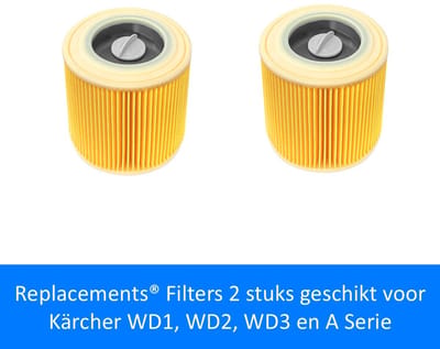 Replacements® Filters 2 stuks geschikt voor Kärcher WD1, WD2, WD3 en A Serie (Karcher WD1, WD2, WD3)