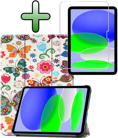 Hoesje Geschikt voor Apple iPad A16/A18 (2025/2026) - 11 inch (11e & 12e generatie) - Met Screenprotector - Trifold Bookcase - Hard Cover - Hardcover Book Case - Tablet Hoes - Vlinders