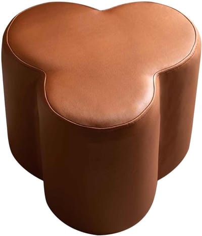 Voetenbank Vintage Stijl - Bloemblaadje Kruk - Extra Zitplaats - Massief Houten Frame - 40x40x36cm - Bruin