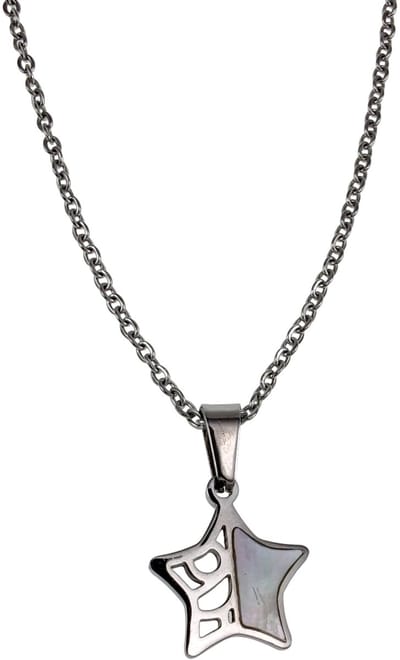 Fijne Kabelketting en Ster Hanger met Natuurparelmoer, Ketting, Roestvrij Staal, Dames - Lengte 50cm