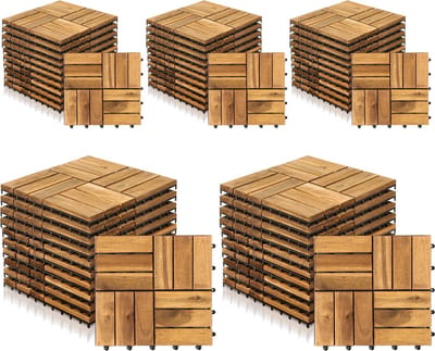 Terrastegel 55 stuks - 5 m² Tuintegels - Acaciahout - 12 strepen per stuk - 30x30x2,4 cm - Balkon, Terras Vlondertegel - Terrasplanken - Kliktegels - Snelle Montage