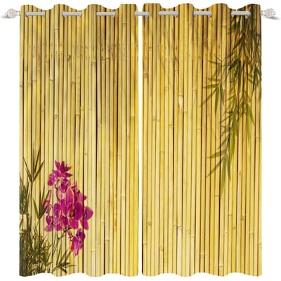 Traditionele Chinese kalligrafiestijlgordijnen, bamboeboombeeld, moderne 3D-geometriegordijnen, huis en slaapkamer, raamdecoratie W50xH130(CM)x2PCS-Grommet Top