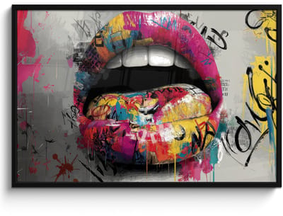 Poster in lijst - Fotolijst 120x80 cm - Posters - Lippen - Graffiti - Expressief - Posterlijst zwart - Decoratie - Wanddecoratie woonkamer - Muurdecoratie slaapkamer