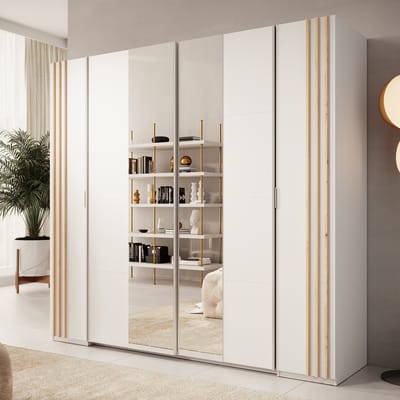 Meubella - Kledingkast Franklin - Wit - 220 cm - Met spiegel