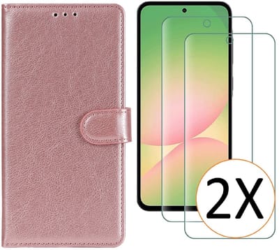 Hoesje geschikt voor Samsung Galaxy A57 5G hoesje Rose Goud pasjeshouder telefoon hoes - Met screenprotector tempered glass voor Galaxy A57 5G - 2x