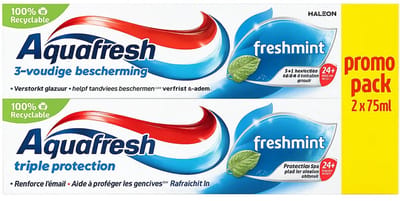 Aquafresh Freshmint 3-in-1 Tandpasta – Promo Pack 2x 75 ml – Gezond Tandvlees, Sterke Tanden & Frisse Adem