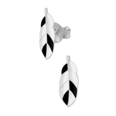 Zilveren oorstekers - ear jewels - zwart-wit-grijze veer - kinderen
