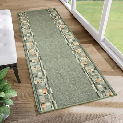 Tapiso Antislip Rubber Mat Loper Groen Woonkamer Hal Klassiek Modern Rubbermat Maat- 80x100