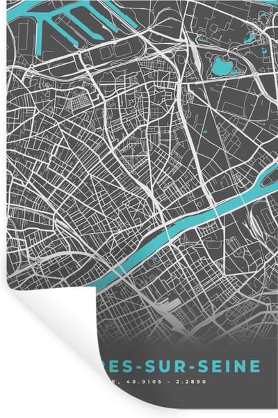 Muurstickers - Sticker Folie - Plattegrond – Asnières-sur-Seine – Stadskaart – Kaart – Frankrijk - 20x30 cm - Plakfolie - Muurstickers Kinderkamer - Zelfklevend Behang - Zelfklevend behangpapier - Stickerfolie