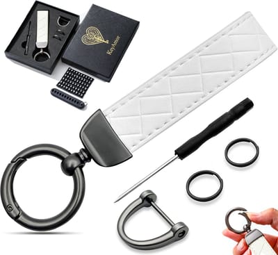 Luxe Leren & Metaal Sleutelhanger voor Volwassenen - Auto Sleutelhouder - Keychain met Karabijnhaak, Musketonhaak en Sleutelringen - Autosleutel voor Vrouwen, Mannen, Dames - Karabijnsluiting Sleutel hanger - Auto Accessoires -In Cadeau/Geschenk Doos