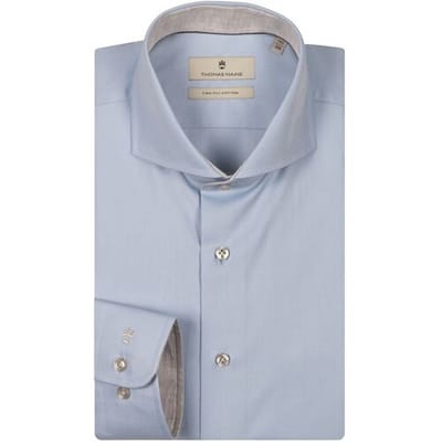 Thomas Maine Overhemd Bari Cutaway Cotton Two-Ply Twill Subtle Uni Color Contrast Light Blue-Soft Grey / male