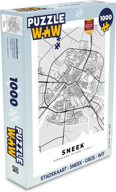 Puzzel Stadskaart - Sneek - Grijs - Wit - Legpuzzel - Puzzel 1000 stukjes volwassenen - Plattegrond