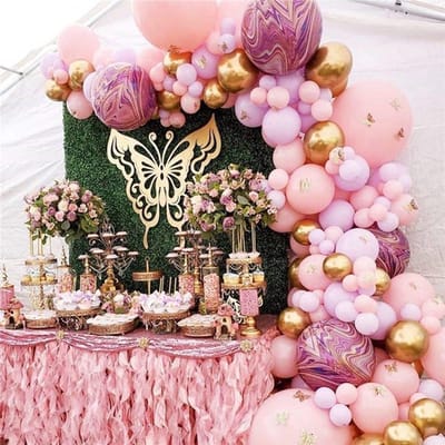 FeestmetJoep® Ballonnenboog Paars & marmer roze - Verjaardag versiering